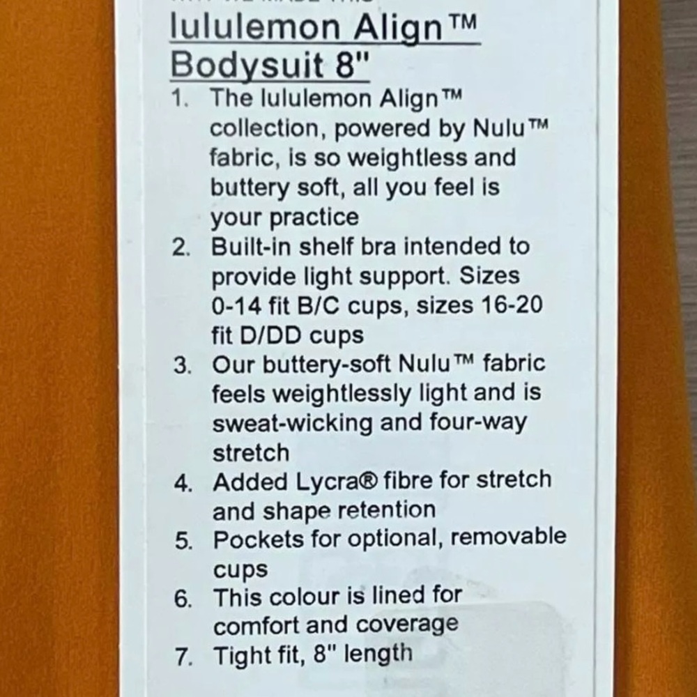 lululemon Align Bodysuit 8" autumn orange AUTO - Picture 5 of 7